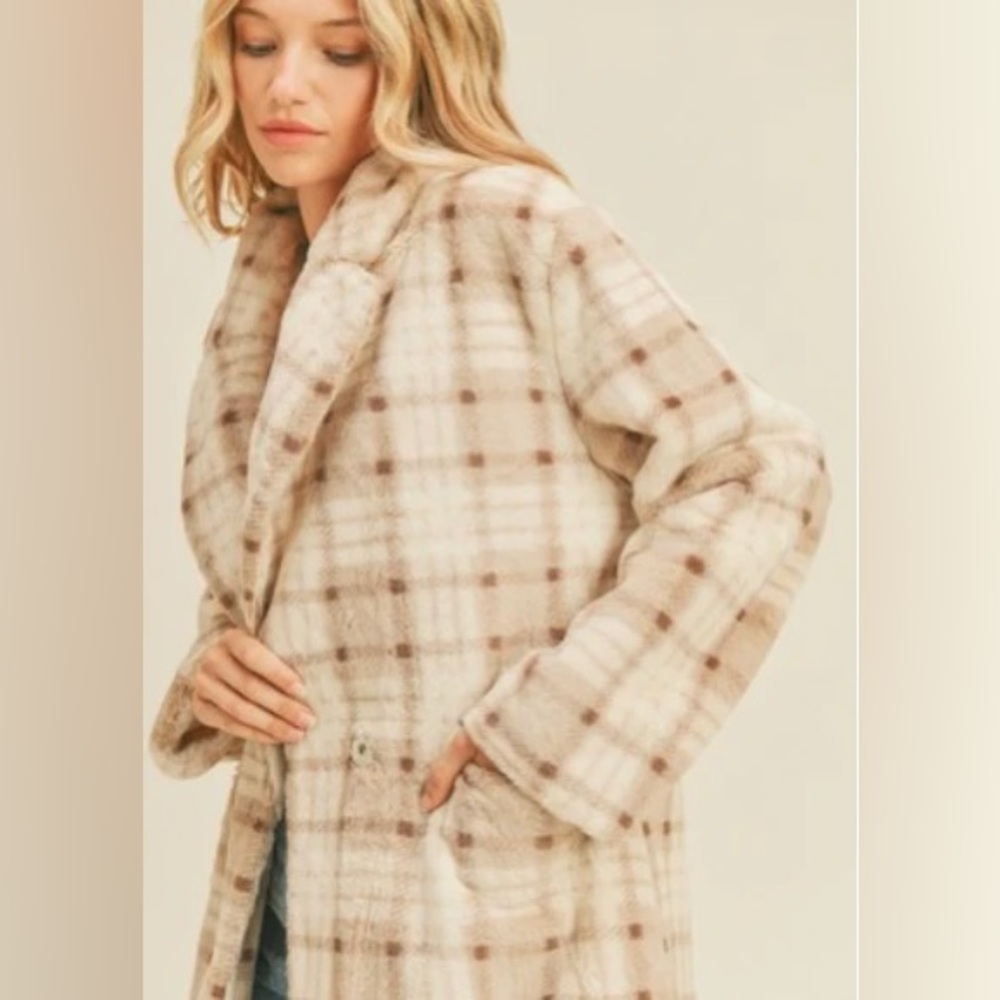 Lush Faux Fur Plaid Coat - NWT